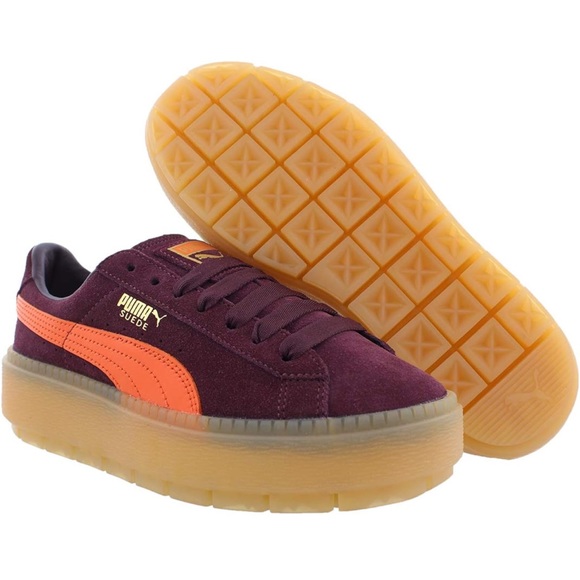 Puma Suede Athletic Shoes - Burgundy and Orange - Picture 2 of 6